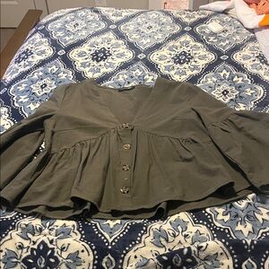 Papermoon Khaki Button-Up Peplum Blouse